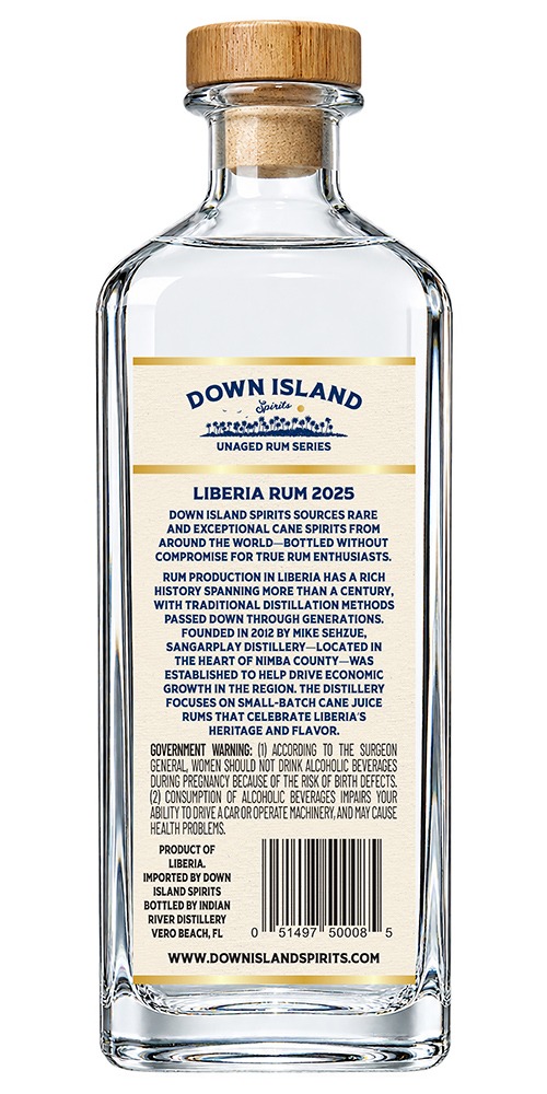 Barbados 2002b back side Down Island Spirits Liberia Rum - 2025 Bottle BACK